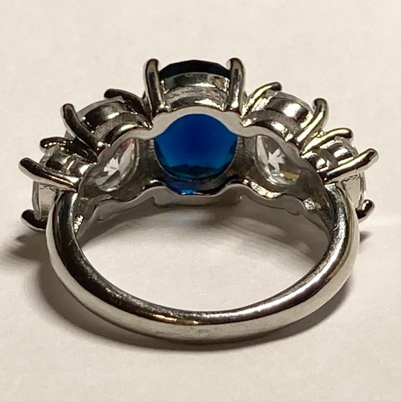 Silver Sapphire Blue Cubic Zirconia Anniversary Ring Size 7 Plated Simulated - Picture 8 of 11